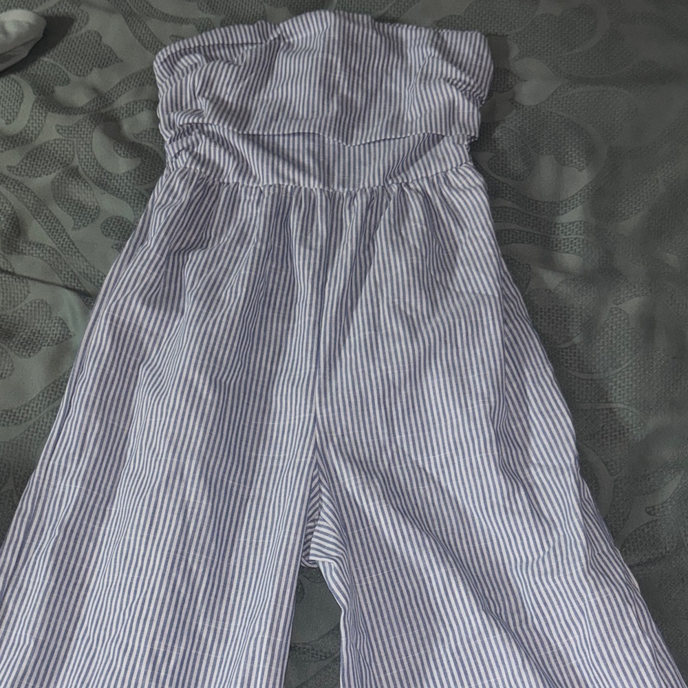 SHEIN Blue and White Striped Jumpsuit